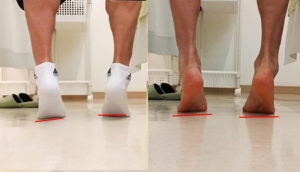 踵が上がり床を蹴り出すときに足裏へ圧がかかる様子