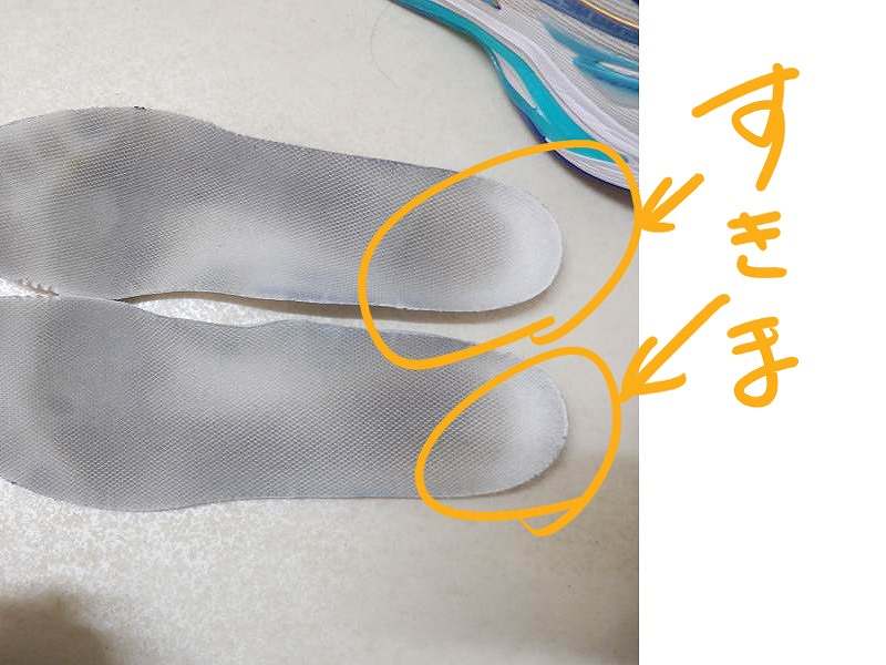 シューズから取り外したインソールの上へ足を置き、踵の後ろに余分な隙間がないか確認している画像