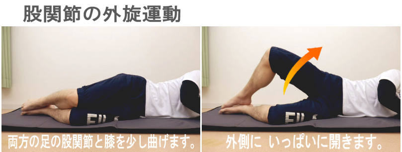 横向きで股関節外旋筋群を働かせる運動