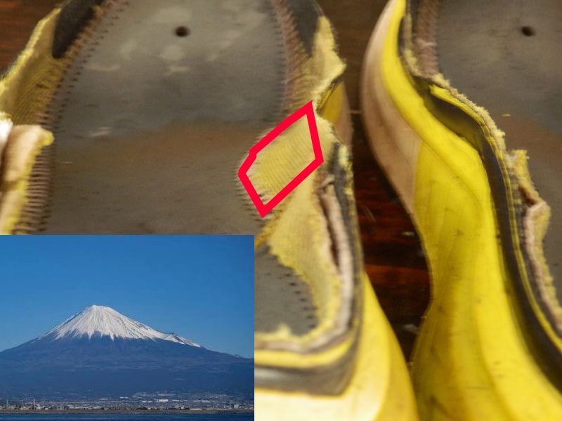 ランニングシューズ内側のアーチサポートが裾野の広い山のように緩やかに立ち上がっている画像